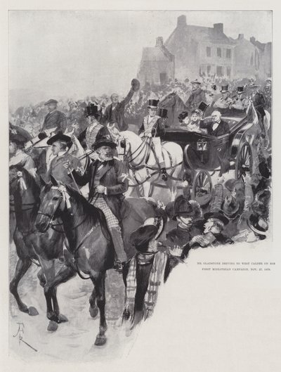 Mr Gladstone driving to West Calder on his First Midlothian Campaign, 27 November 1879 by Amedee Forestier